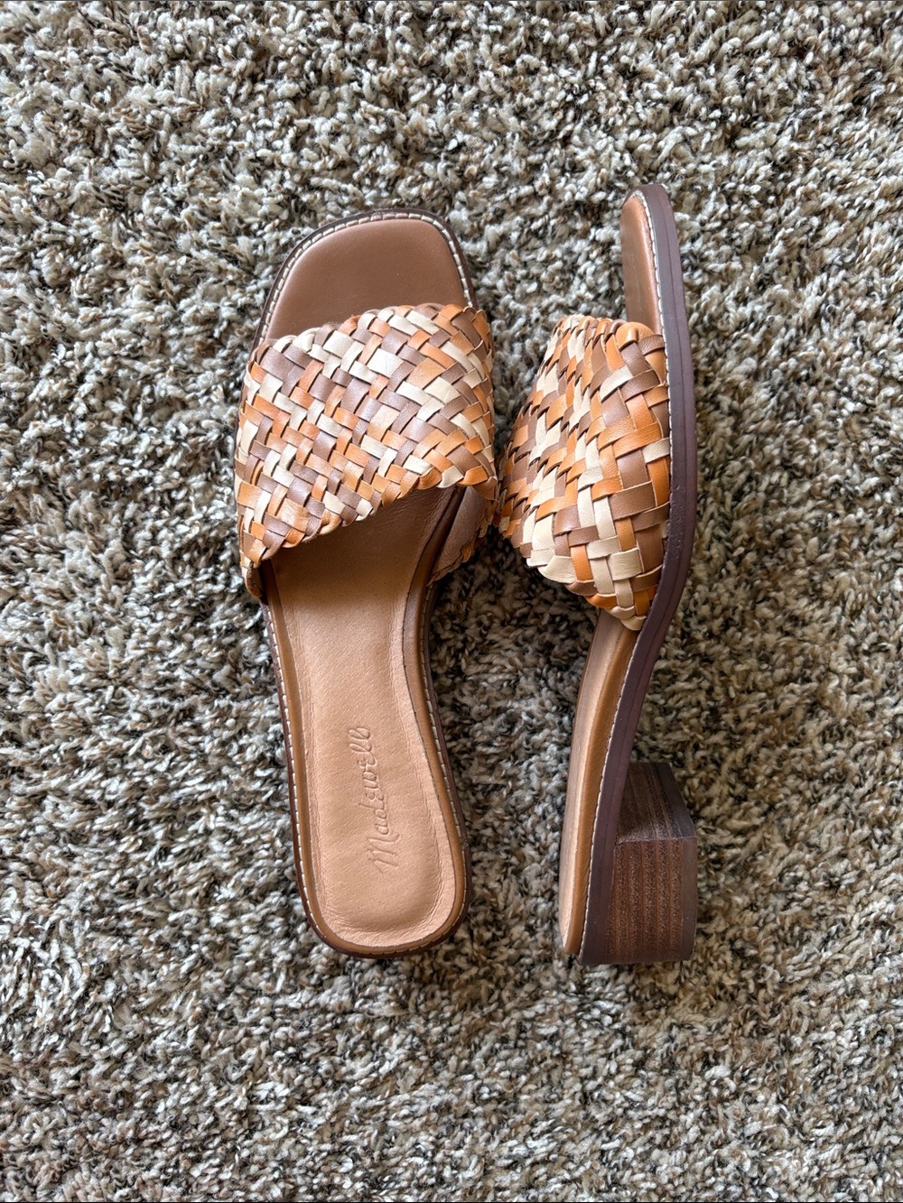 Madewell Woven Leather Slide Mules in Tan/Brown
